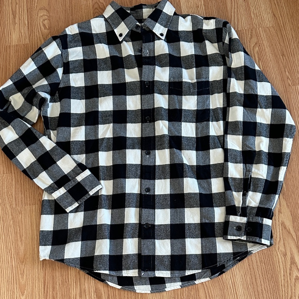 Lands' End Black and White Plaid Men's Shirt